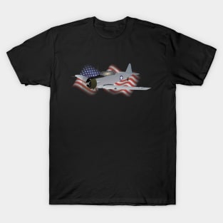 T-6 Texan Trainer Aircraft with American Flag T-Shirt